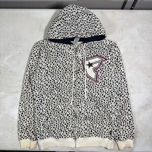Y2K Famous Stars & Straps Dalmatian Full Zip Hoodie Womens Small Black White